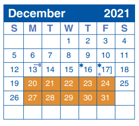 District School Academic Calendar for Bulverde Creek for December 2021