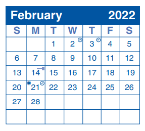 District School Academic Calendar for Huebner Elementary School for February 2022