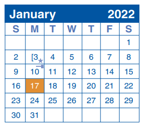 District School Academic Calendar for Alternative Elementary for January 2022
