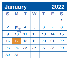 District School Academic Calendar for Bernard Harris Middle for January 2022