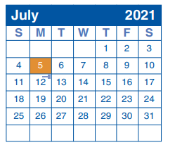 District School Academic Calendar for Oak Grove Elementary School for July 2021