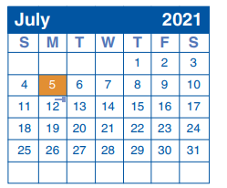 District School Academic Calendar for Coker Elementary School for July 2021