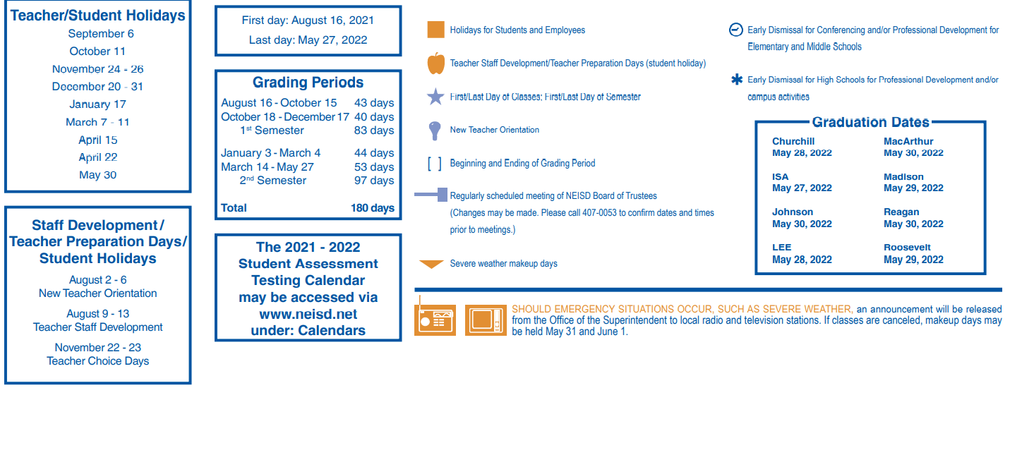 District School Academic Calendar Key for Center Sch