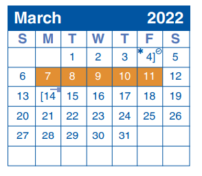 District School Academic Calendar for Children's Intervention for March 2022