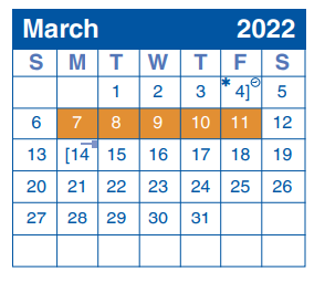 District School Academic Calendar for Coker Elementary School for March 2022