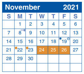 District School Academic Calendar for Ridgeview Elementary School for November 2021