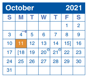 District School Academic Calendar for International School Of America for October 2021