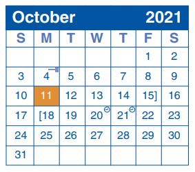 District School Academic Calendar for Serna Elementary School for October 2021