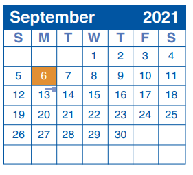 District School Academic Calendar for Homebased Comp Ed for September 2021