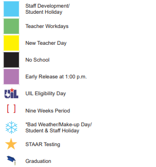 District School Academic Calendar Legend for North Lamar H S