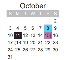 District School Academic Calendar for North Lamar H S for October 2021