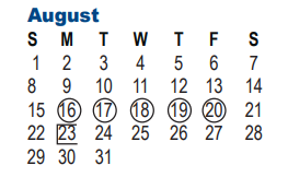 District School Academic Calendar for Homebound for August 2021