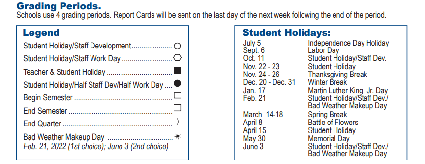 District School Academic Calendar Key for Clark High School