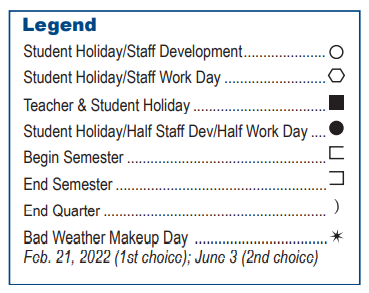 District School Academic Calendar Legend for May Elementary School