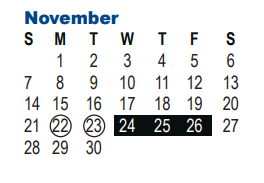 District School Academic Calendar for Rudder Middle School for November 2021