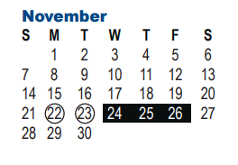 District School Academic Calendar for Off Campus P P C D for November 2021