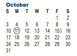 District School Academic Calendar for Nisd Intervention for October 2021