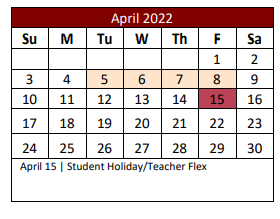 District School Academic Calendar for W R Hatfield Elementary for April 2022