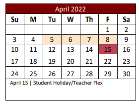 District School Academic Calendar for Denton Co J J A E P for April 2022