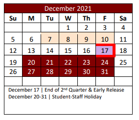 District School Academic Calendar for Kay Granger Elementary for December 2021