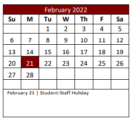District School Academic Calendar for Denton Creek for February 2022