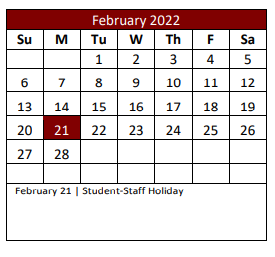 District School Academic Calendar for Chisholm Trail Middle for February 2022