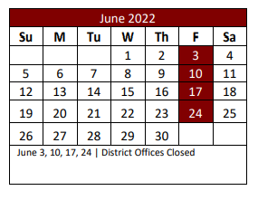 District School Academic Calendar for Roanoke Elementary for June 2022
