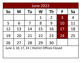 District School Academic Calendar for Denton Creek for June 2022