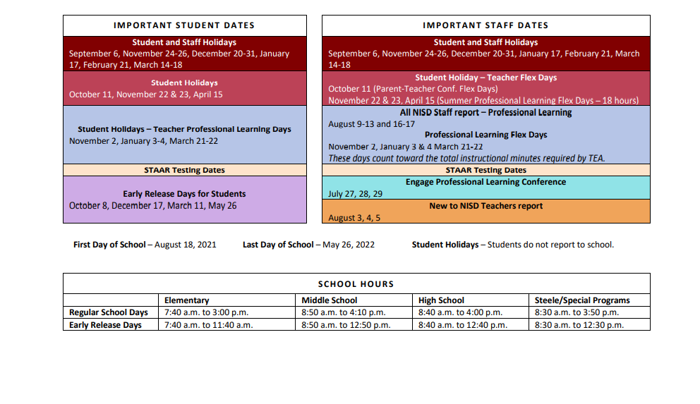 District School Academic Calendar Key for Prairie View Elementary