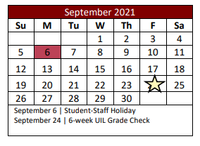 District School Academic Calendar for Kay Granger Elementary for September 2021