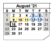 District School Academic Calendar for Odem High School for August 2021