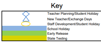 District School Academic Calendar Legend for Odem Elementary