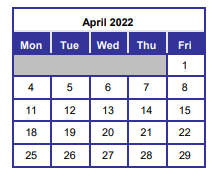 District School Academic Calendar for Choctawatchee Academy for April 2022