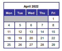 District School Academic Calendar for Liza Jackson Preparatory School for April 2022