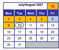 District School Academic Calendar for Choctawatchee Academy for August 2021