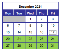 District School Academic Calendar for Liza Jackson Preparatory School for December 2021