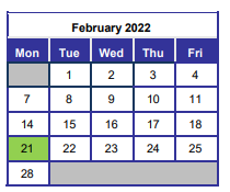 District School Academic Calendar for Okaloosa Applied Tech Center for February 2022