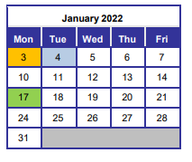 District School Academic Calendar for James E Plew Elementary School for January 2022