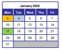 District School Academic Calendar for Shalimar Elementary School for January 2022