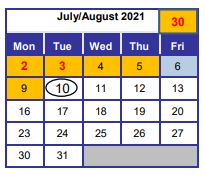 District School Academic Calendar for Cherokee Elementary School for July 2021