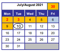 District School Academic Calendar for Gulf Coast Residential Care for July 2021