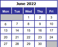 District School Academic Calendar for North Okaloosa Institute for June 2022