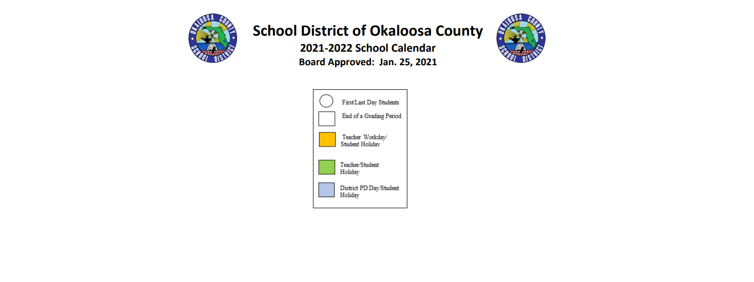 District School Academic Calendar Key for Okaloosa Academy