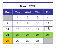 District School Academic Calendar for Okaloosa Applied Tech Center for March 2022
