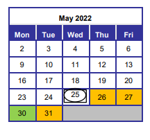 District School Academic Calendar for North Okaloosa Institute for May 2022