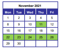 District School Academic Calendar for James E Plew Elementary School for November 2021