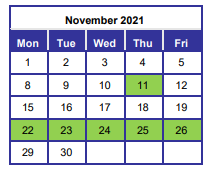 District School Academic Calendar for Max Bruner Junior Middle School for November 2021