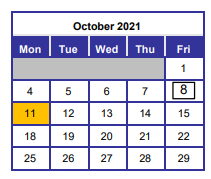 District School Academic Calendar for C. W. Ruckel Middle School for October 2021