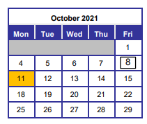 District School Academic Calendar for Emerald Coast Career Institute N for October 2021