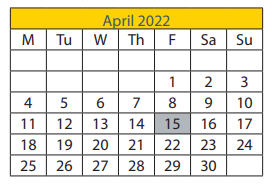 District School Academic Calendar for Shidler Elementary School for April 2022